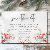 Rustieke Winter Holly & Pine Wedding Save The Date