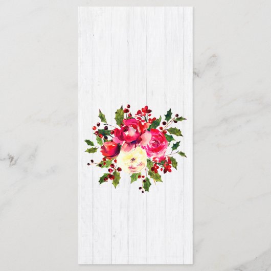 Rustieke Winter Holly Wit Houten Bruiloft Menu (Achterkant)