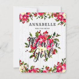 Rustieke Winter Holly wordt je mijn Bloemenmeisje Kaart