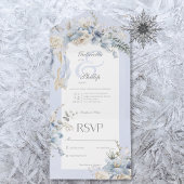 Rustieke winter ijzig blauw & wit bloemen geen din all in one uitnodiging