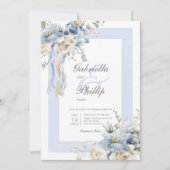 Rustieke winter ijzig blauw & wit bloemenbruiloft kaart (Voorkant)