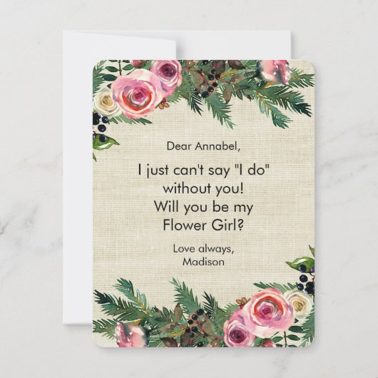 Rustieke Winter Jute Wil Je Mijn Bloemenmeisje Zij Kaart (Achterkant)