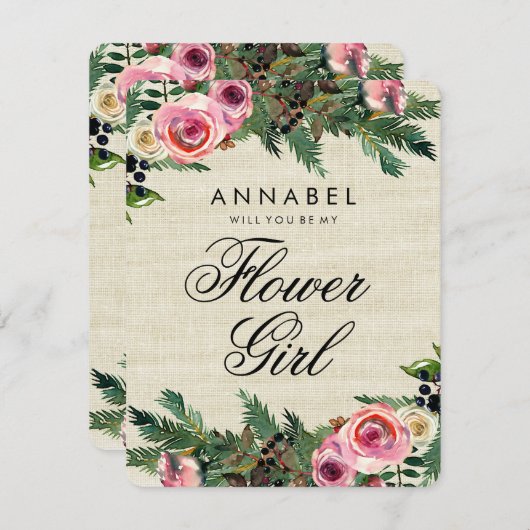 Rustieke Winter Jute Wil Je Mijn Bloemenmeisje Zij Kaart (Voorkant / Achterkant)