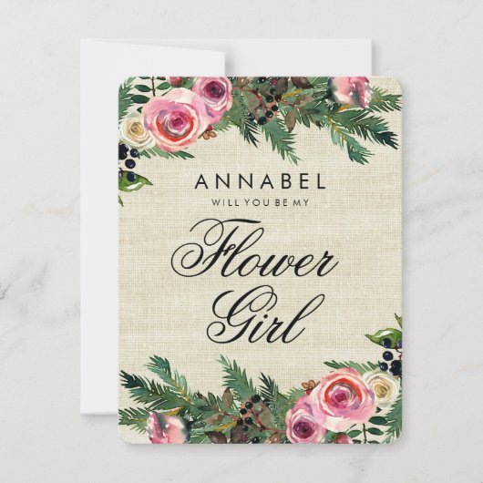 Rustieke Winter Jute Wil Je Mijn Bloemenmeisje Zij Kaart (Voorkant)