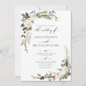 Rustieke winter kalligrafie botanische bruiloft kaart (Voorkant)