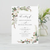 Rustieke winter kalligrafie botanische bruiloft kaart (Staand voorkant)