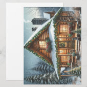 Rustieke winter / kerst besneeuwde cabine feestdagenkaart (Voorkant / Achterkant)