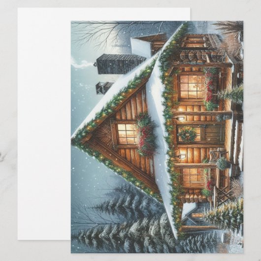 Rustieke winter / kerst besneeuwde cabine feestdagenkaart (Voorkant / Achterkant)