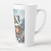 Rustieke winter / kerst besneeuwde cabine latte mok (Rechts)