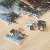 Rustieke winter / kerst besneeuwde cabine legpuzzel (Zijkant)
