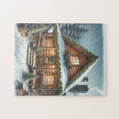 Rustieke winter / kerst besneeuwde cabine legpuzzel (Horizontaal)