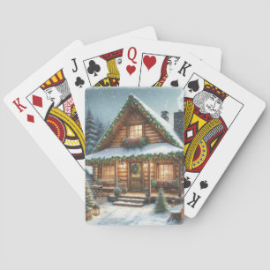 Rustieke winter / kerst besneeuwde cabine pokerkaarten