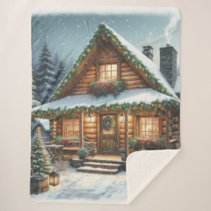 Rustieke winter / kerst besneeuwde cabine sherpa deken