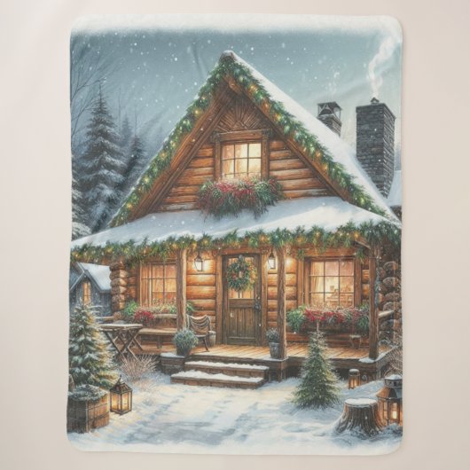 Rustieke winter / kerst besneeuwde cabine sherpa deken (Voorkant)