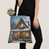 Rustieke winter / kerst besneeuwde cabine tote bag (Dichtbij)