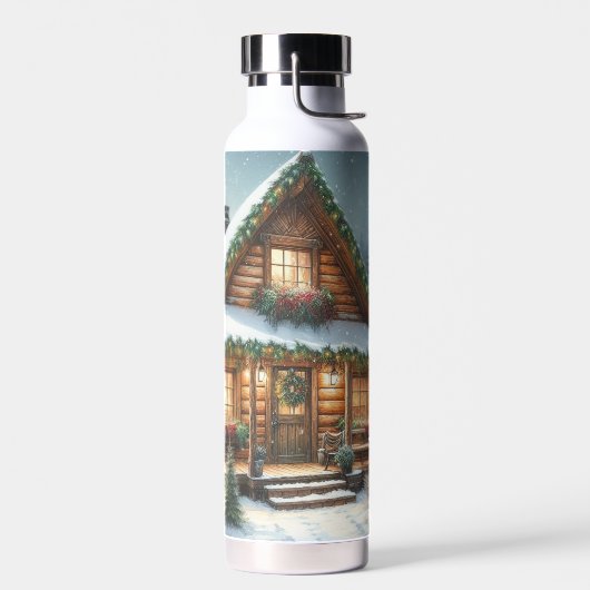 Rustieke winter / kerst besneeuwde cabine waterfles (Links)