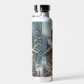 Rustieke winter / kerst besneeuwde cabine waterfles (Rechts)