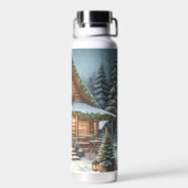 Rustieke winter / kerst besneeuwde cabine waterfles (Achterkant)