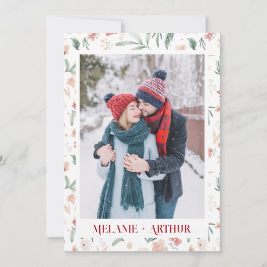 Rustieke Winter Kerst Bloemstuk 2 Foto Bruiloft Save The Date (Achterkant)