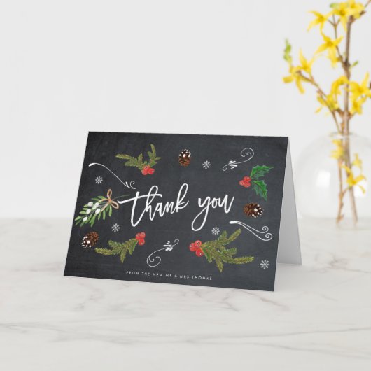 Rustieke winter kerst bruiloft dank u kaart (Gele Bloem)