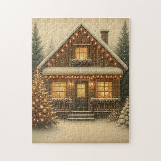 Rustieke, winter/kerst chalet legpuzzel (Verticaal)
