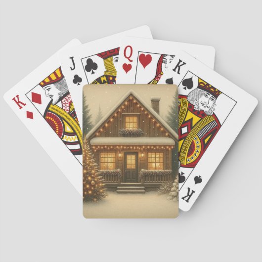 Rustieke, winter/kerst chalet pokerkaarten (Achterkant)