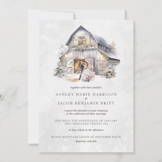 Rustieke winter kerst schuur bruiloft kaart (Voorkant)