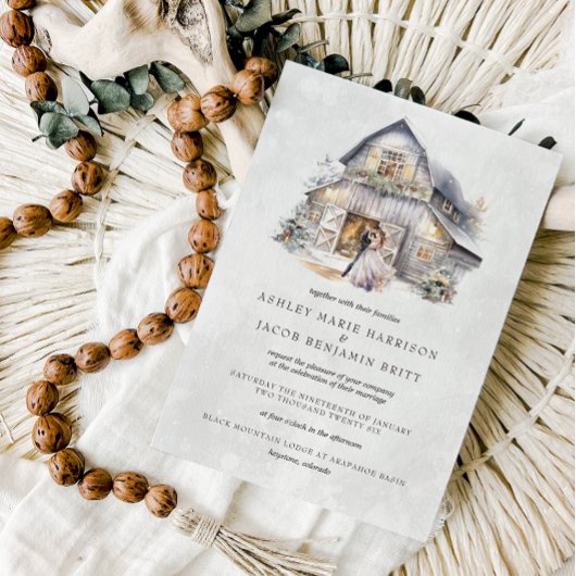 Rustieke winter kerst schuur bruiloft kaart