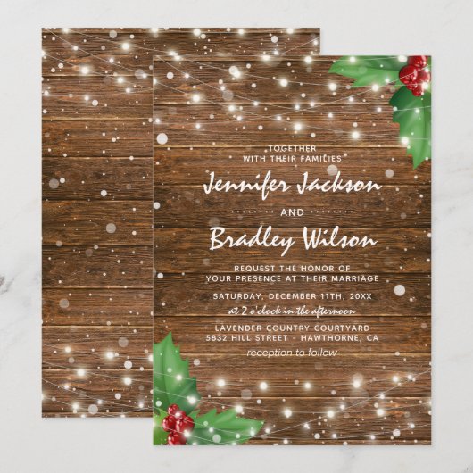 Rustieke winter kerst thema bruiloft kaart (Voorkant / Achterkant)