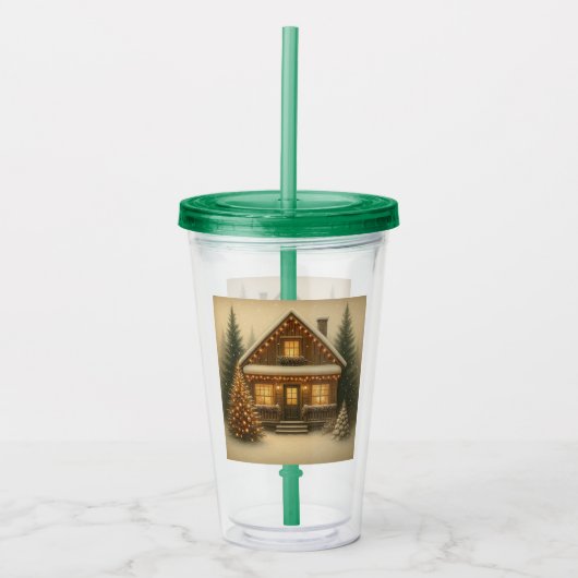 Rustieke, winter-/kerstchalet acryl drinkbeker (Voorkant)