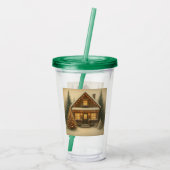 Rustieke, winter-/kerstchalet acryl drinkbeker (Achterkant)