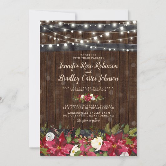 Rustieke Winter Kerstmis Bloemen Barrel Bruiloft Kaart (Voorkant)