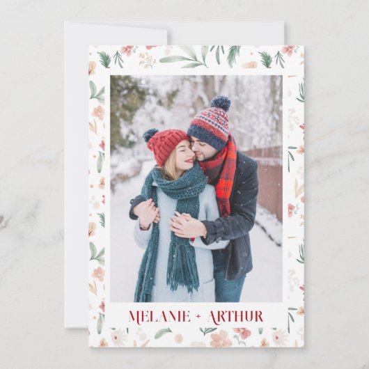 Rustieke Winter Kerstmis Bloemen Foto bruiloft Bedankkaart (Achterkant)