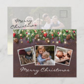 Rustieke Winter Kerstvakantie 4 Foto Aankondigingskaart (Voorkant / Achterkant)