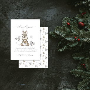 Rustieke Winter Konijn Schaats Baby Shower Bedankkaart