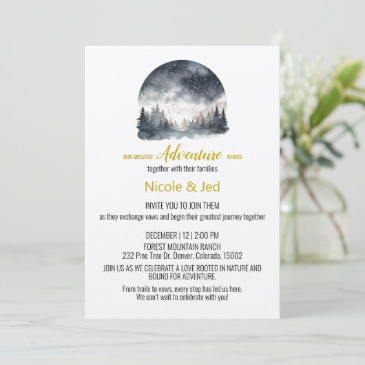 Rustieke Winter Kraft Pine Trees Outdoor Wedding Kaart (Staand voorkant)