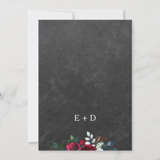 Rustieke winter krijtbord bordeaux bloemenbruiloft kaart (Achterkant)
