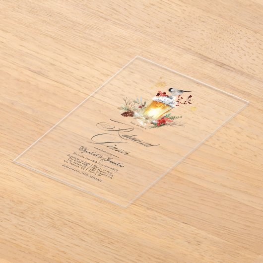 Rustieke Winter Lantaarn Transparant Repetitie Din Acryl Uitnodigingen (Laagn)