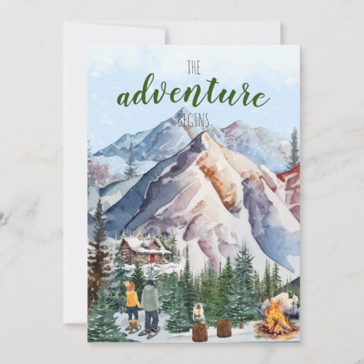 Rustieke Winter Lodge in de bergen Save the Date Kaart (Achterkant)