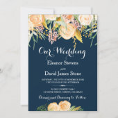 Rustieke winter marine blauwe perzik pioen bloemen kaart (Voorkant)