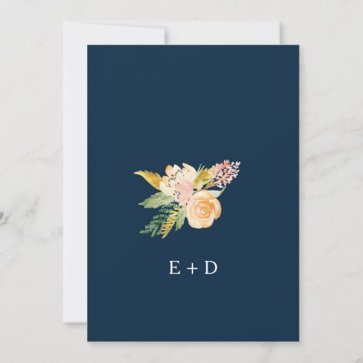 Rustieke winter marine blauwe perzik pioen bloemen kaart (Achterkant)