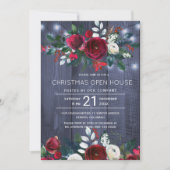 Rustieke Winter Marine Rode Bloemen Kerstmis Open  Kaart (Voorkant)