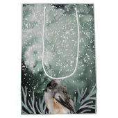 Rustieke Winter met Gezellige Vogel Kerstvakantie Medium Cadeauzakje (Achterkant)