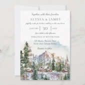 Rustieke Winter Mountain Lodge bruiloft uitnodigin Kaart (Voorkant)