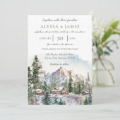 Rustieke Winter Mountain Lodge bruiloft uitnodigin Kaart (Staand voorkant)