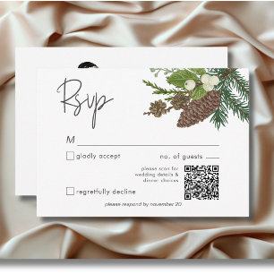 Rustieke Winter Natuur & Pine QR Code RSVP Kaartje