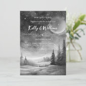 Rustieke Winter Night Mountain Tree Outdoor Weddin Kaart (Staand voorkant)