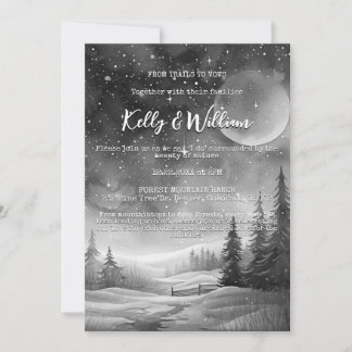 Rustieke Winter Night Mountain Tree Outdoor Weddin Kaart