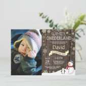 Rustieke Winter Onederland 1e Verjaardagsuitnodigi Kaart (Staand voorkant)