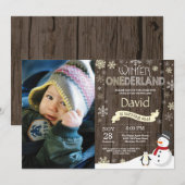 Rustieke Winter Onederland 1e Verjaardagsuitnodigi Kaart (Voorkant / Achterkant)